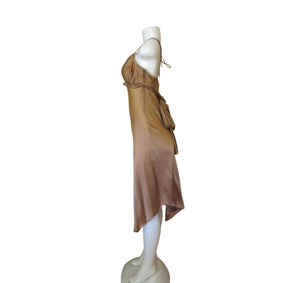Cache Brown Silk Halter Handkerchief Style Midi Dress Size 4 - Picture 4 of 11